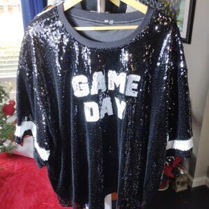 Plus-Size Sequin “GAME DAY” Jersey Top – Black – Size 26/28